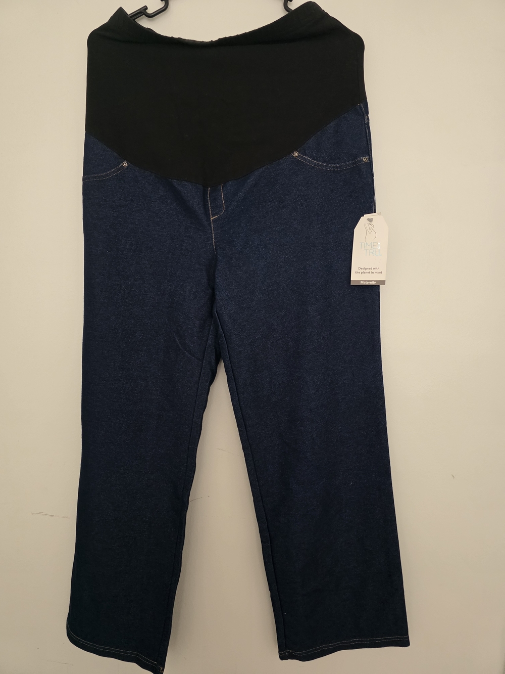 Time and Tru Black Maternity Waistband Denim Leggings